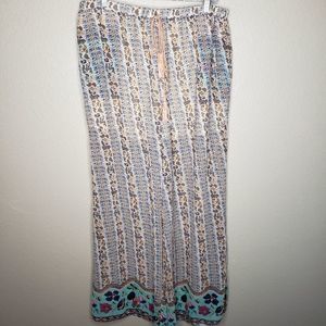 Umgee Wide Leg Chiffon Sheer Bohemian Print Pants 1X